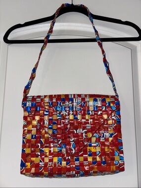 Handwoven Red Multi-Accent Shoulder Bag